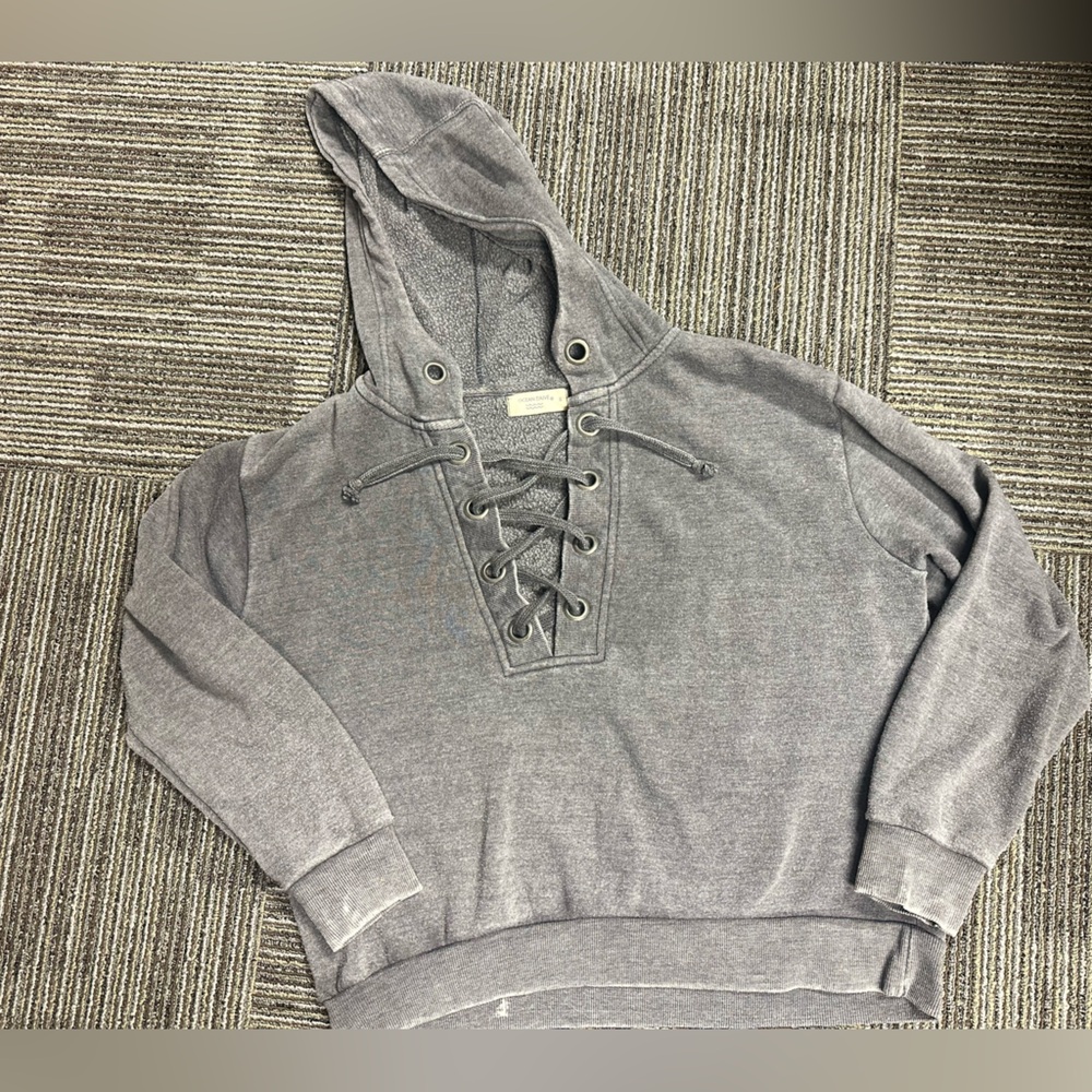 Ocean Drive Gray Lace-Up Hooded Sweatshirt